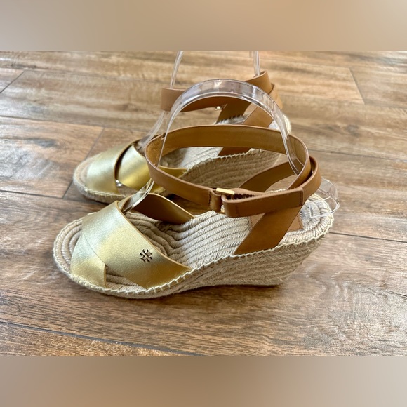 Tory Burch Bima Wedge Sandal Gold/Tan 9, Tory Burch Gold Espadrilles 9 - Picture 10 of 15